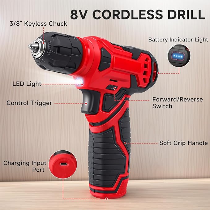 Household Drill & Hand Tool Combo Kit in Carry Case