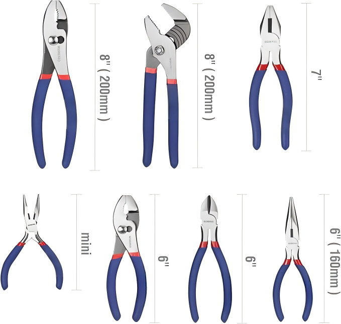 7-Piece Long-Reach Pliers Set with Comfort Grip Handles
