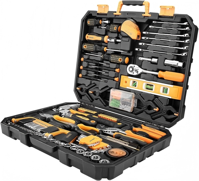 Large General Household Tool Kit with Level, Sockets, and Hand Tools