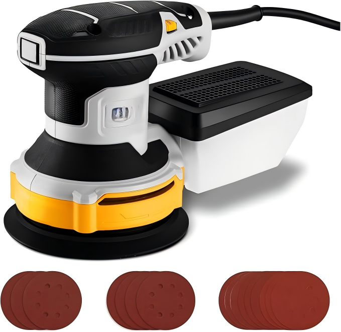 Compact Electric Random Orbital Sander with Sanding Discs