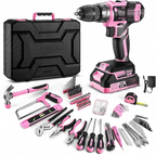 Pink Drill and Home Tool Set with Hard Storage Case