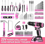 Pink Drill and Home Tool Set with Hard Storage Case