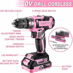Pink Drill and Home Tool Set with Hard Storage Case