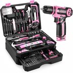 Pink Drawer-Style Tool Kit with Drill and Socket Accessories