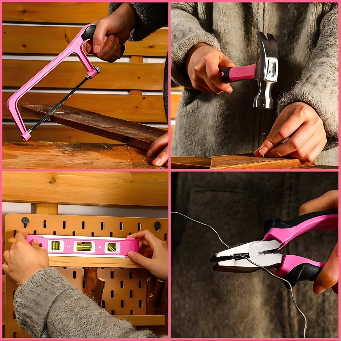 Pink Drawer-Style Tool Kit with Drill and Socket Accessories