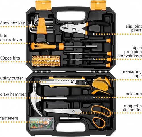 50-Piece Household Tool Set with Compact Carry Case