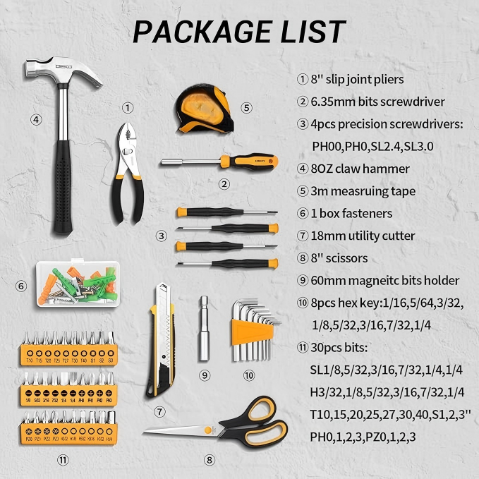 50-Piece Household Tool Set with Compact Carry Case