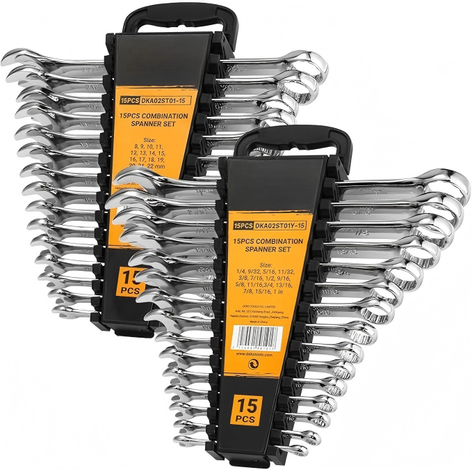 15-Piece Combination Wrench Set with Storage Rack