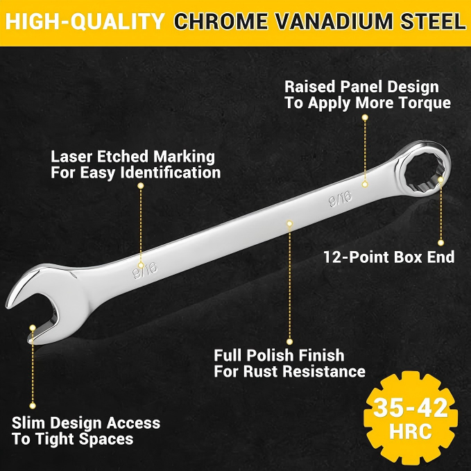 15-Piece Combination Wrench Set with Storage Rack