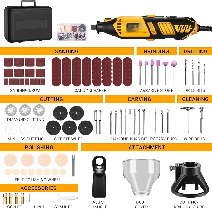 Rotary Tool Kit with Accessories and Carry Case