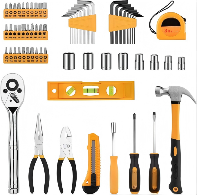Home Repair Tool Kit with Level, Hammer, Pliers, and Bit Set