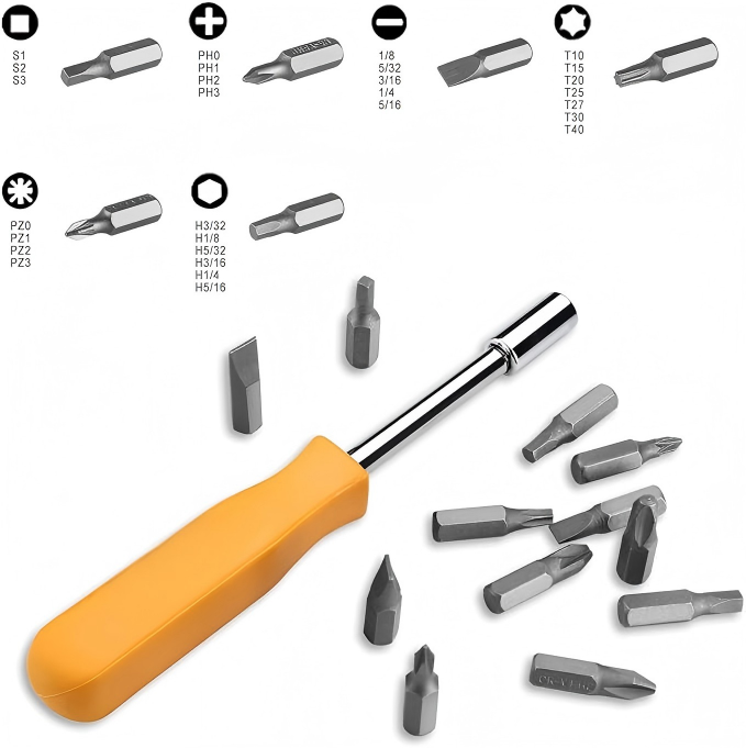 Home Repair Tool Kit with Level, Hammer, Pliers, and Bit Set