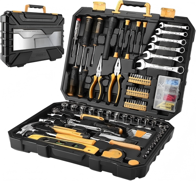 Large Black and Yellow Tool Kit with Socket and Wrench Selection