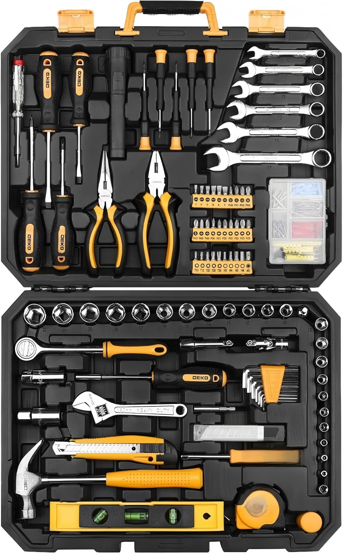 Large Black and Yellow Tool Kit with Socket and Wrench Selection