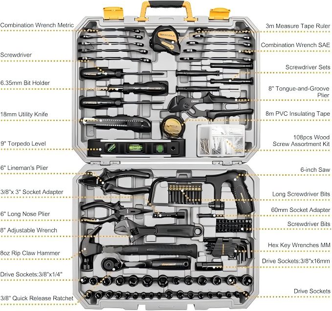 Silver Case Household Tool Set with Sockets and Screwdrivers