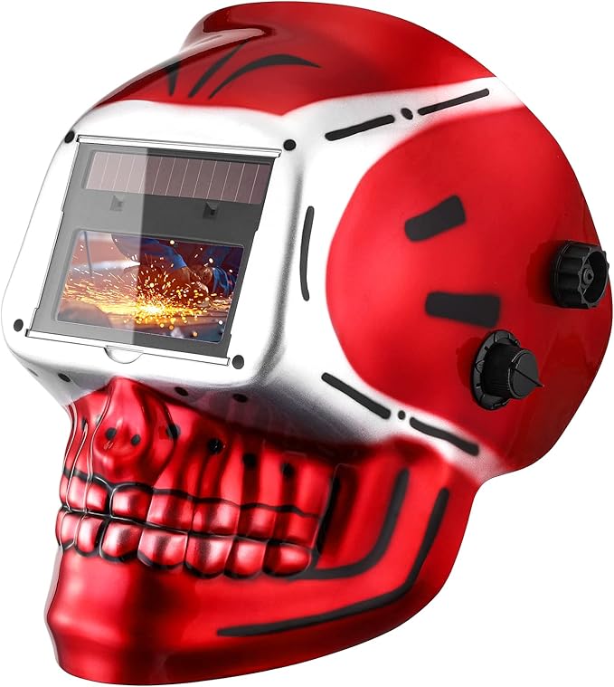 Red Skull-Style Auto-Darkening Welding Helmet
