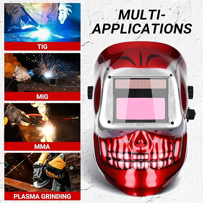 Red Skull-Style Auto-Darkening Welding Helmet