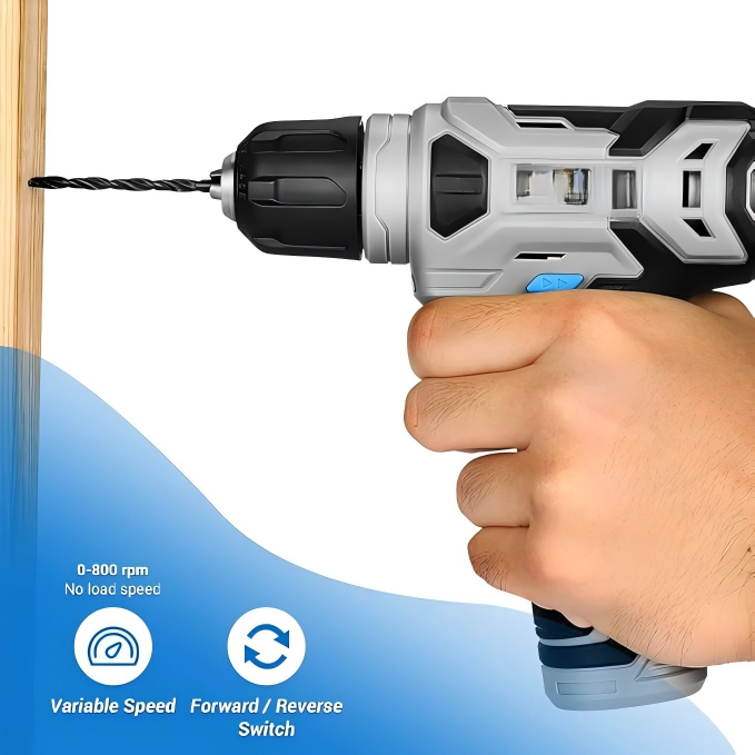 Compact Cordless Drill Kit with Bit Case and USB Charging Cabl