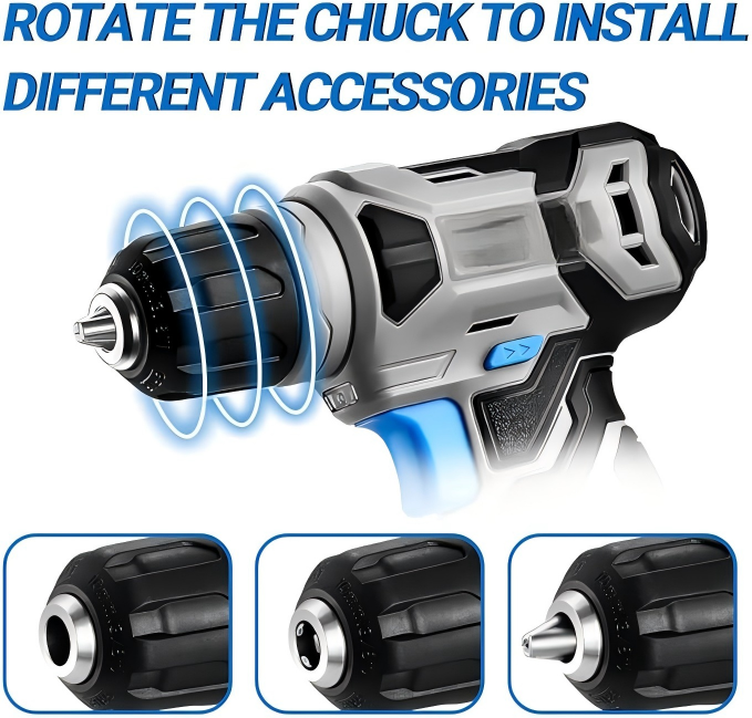 Compact Cordless Drill Kit with Bit Case and USB Charging Cabl